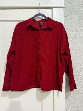 Eileen Fisher Red Button-Down Corduroy Shirt